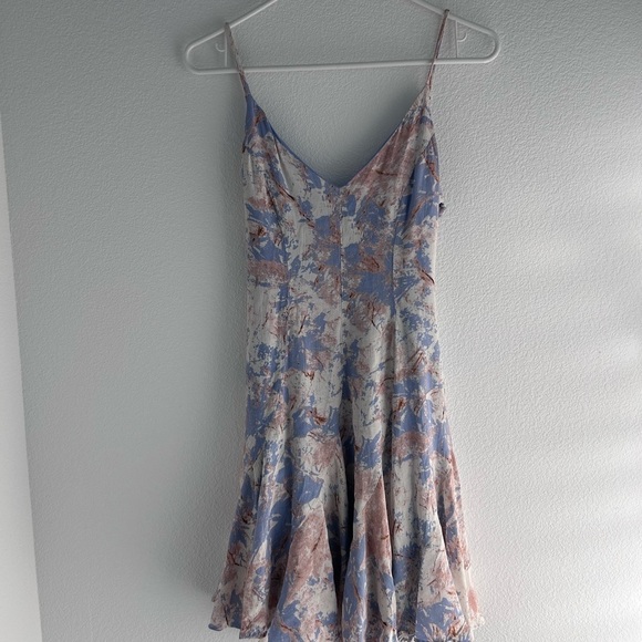 ASTR The Label Godet Dress XS Blue Multi Tie Dye Slip Skater Mini Romantic - Picture 2 of 10